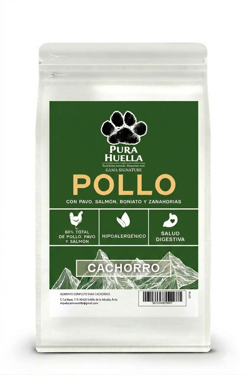 ESPECIAL CACHORRO POLLO CON PAVO, SALMON, BONIATO Y ZANAHORIAS.